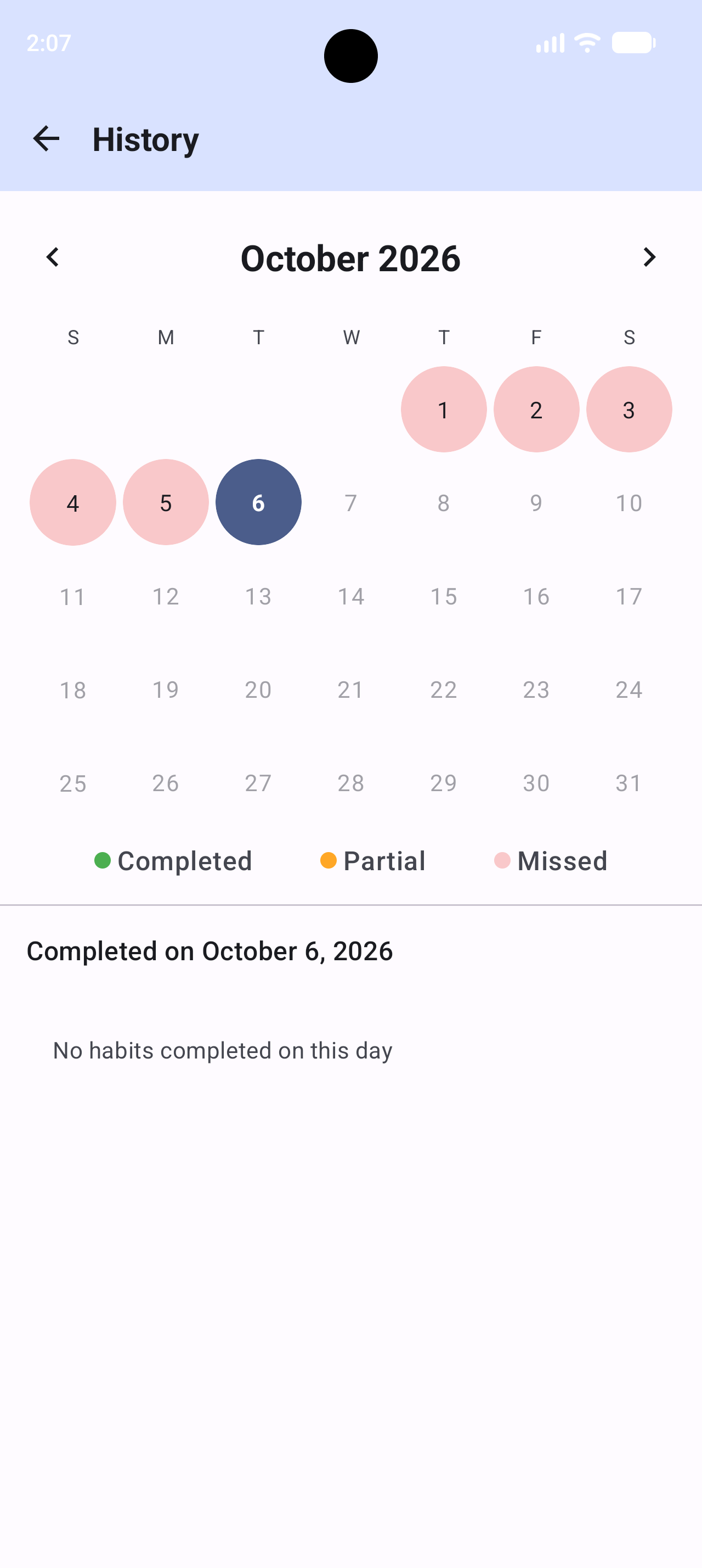 Calendar and statistics view in HabitOne